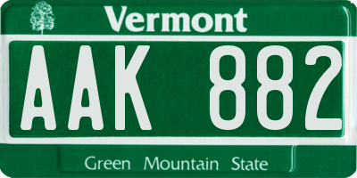 VT license plate AAK882