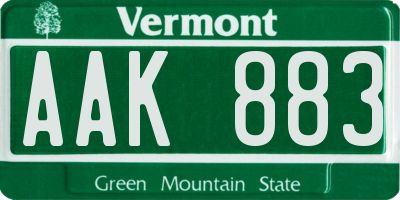 VT license plate AAK883