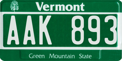 VT license plate AAK893