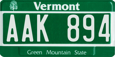 VT license plate AAK894