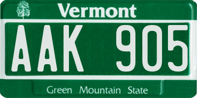 VT license plate AAK905