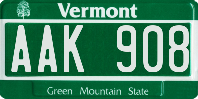 VT license plate AAK908