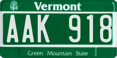 VT license plate AAK918