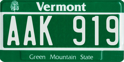 VT license plate AAK919