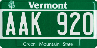 VT license plate AAK920