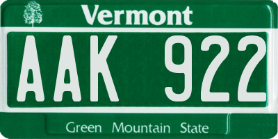 VT license plate AAK922