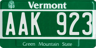 VT license plate AAK923