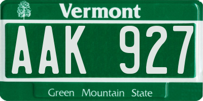 VT license plate AAK927