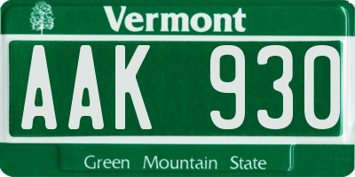 VT license plate AAK930