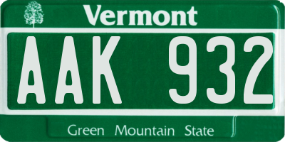 VT license plate AAK932