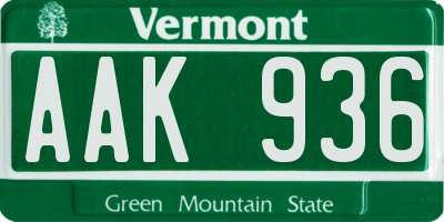 VT license plate AAK936