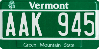 VT license plate AAK945