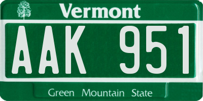 VT license plate AAK951