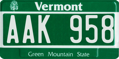VT license plate AAK958