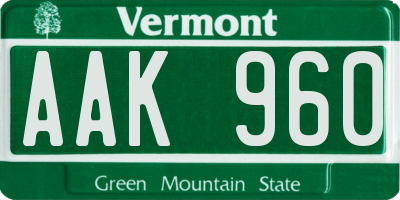 VT license plate AAK960