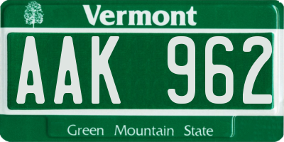 VT license plate AAK962