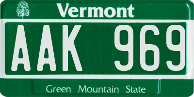 VT license plate AAK969
