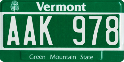 VT license plate AAK978
