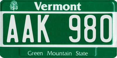 VT license plate AAK980