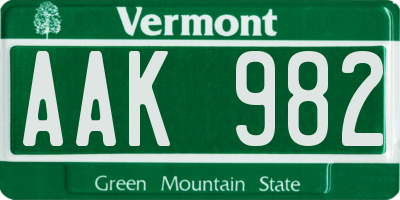 VT license plate AAK982