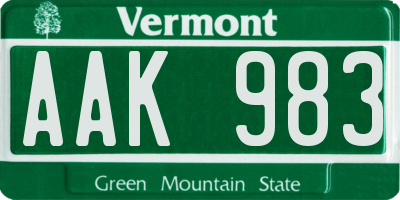 VT license plate AAK983