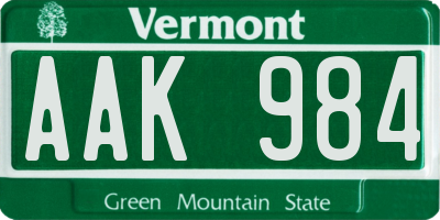 VT license plate AAK984