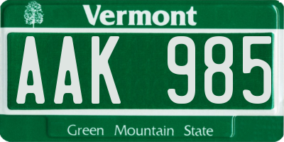 VT license plate AAK985