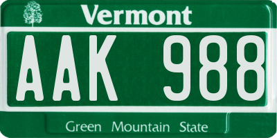VT license plate AAK988
