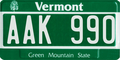 VT license plate AAK990