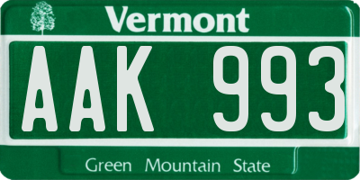 VT license plate AAK993