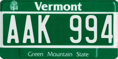 VT license plate AAK994