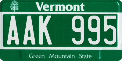 VT license plate AAK995