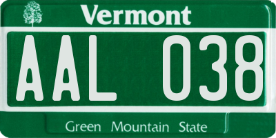 VT license plate AAL038