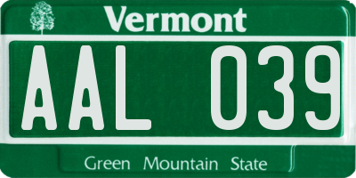 VT license plate AAL039