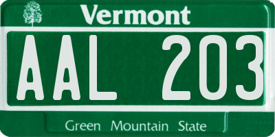 VT license plate AAL203