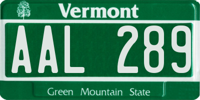 VT license plate AAL289