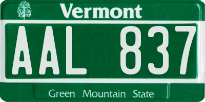 VT license plate AAL837