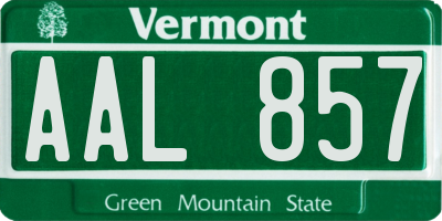 VT license plate AAL857