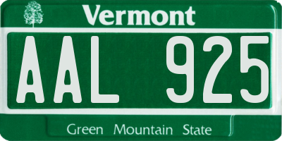 VT license plate AAL925