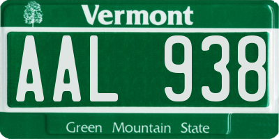 VT license plate AAL938