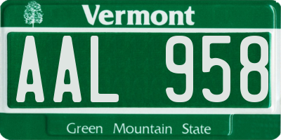 VT license plate AAL958