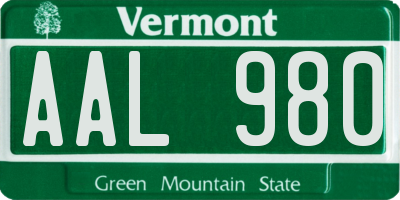 VT license plate AAL980