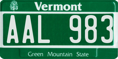 VT license plate AAL983