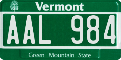 VT license plate AAL984