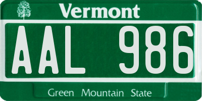 VT license plate AAL986