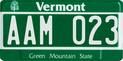 VT license plate AAM023