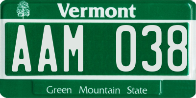 VT license plate AAM038