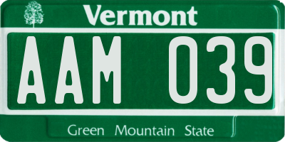 VT license plate AAM039