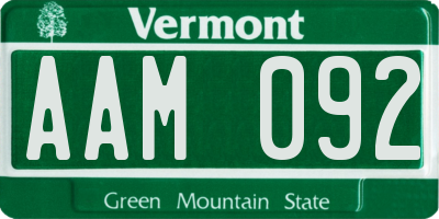 VT license plate AAM092
