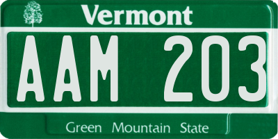 VT license plate AAM203